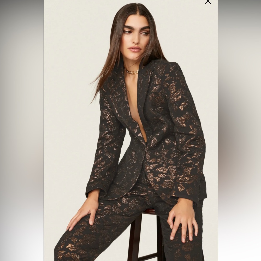 TEYANA TAYLOR brown floral jacquard black/bronze fitted blazer SIZE 10 MSRP $645